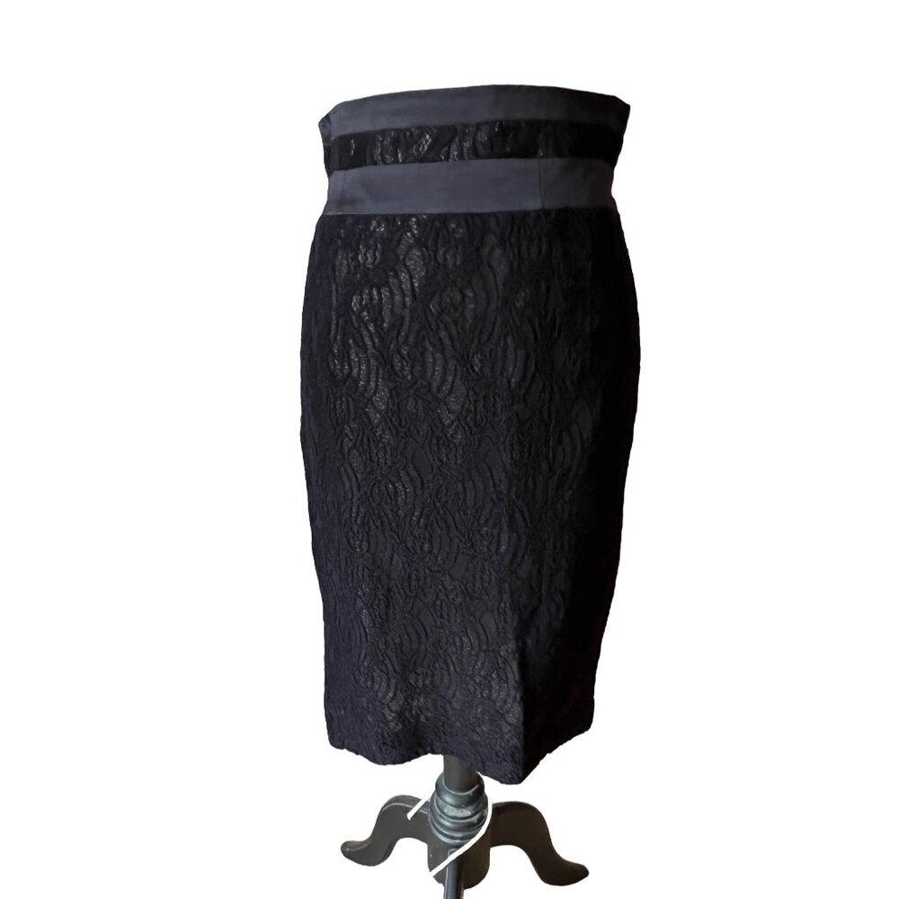 Worthington Black Lace Pencil Skirt Sz 12 Womens (Medium) Below Knee Fitted Silh